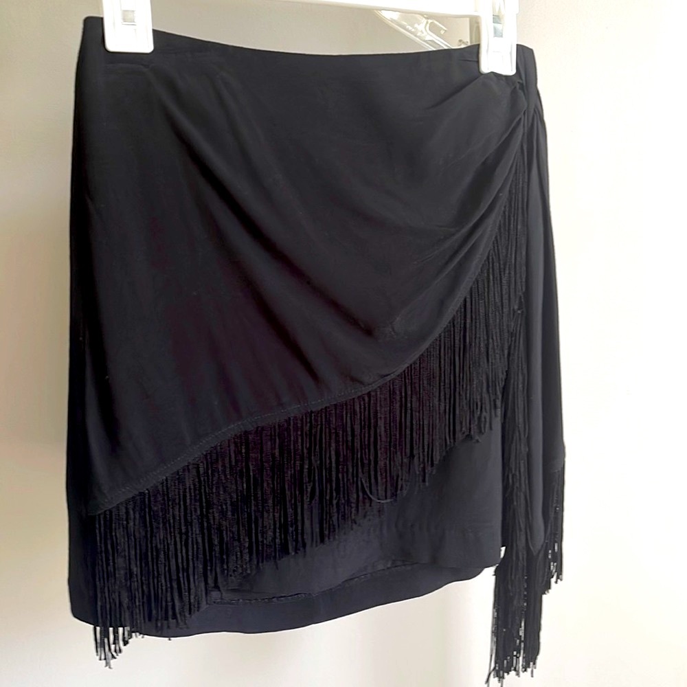 Forever 21 Contemporary Black Fringe Western Rodeo Style  Mini skirt  Size Small